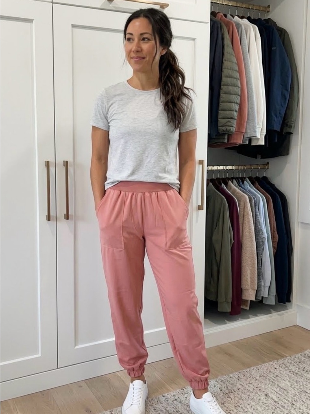 Women's Rose Pink Jogger Pants - Casual Elastic Waist